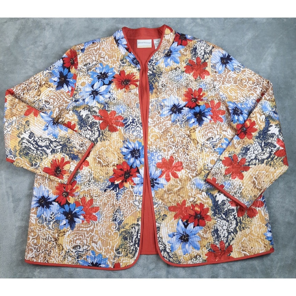 Alfred‎ Dunner Quilted Jacket Floral Paisley Open Front Womens 20W Boho Artsy